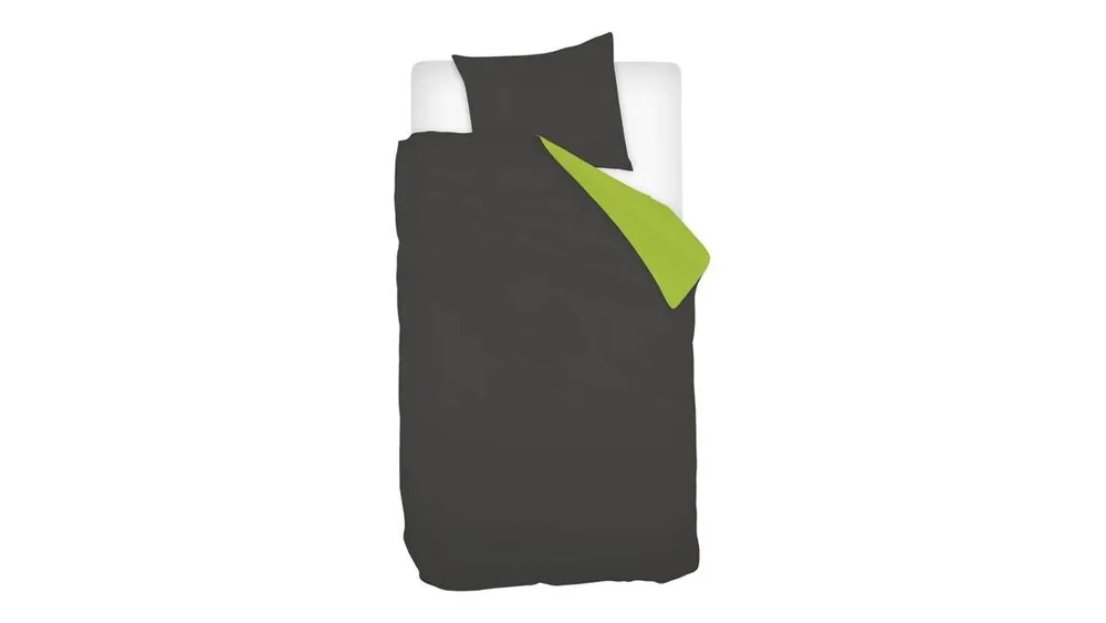 Weekendaanbieding Snoozing Two Tone flanel dekbedovertrek antraciet/lime
