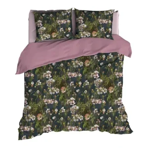 Authentiek Satin d'Or Bernice dekbedovertrek antracite/oudrose