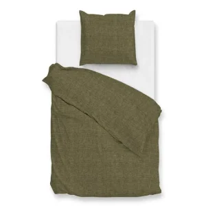 Zohome Flanella di Lino flanel dekbedovertrek olive green Speciale Aanbieding