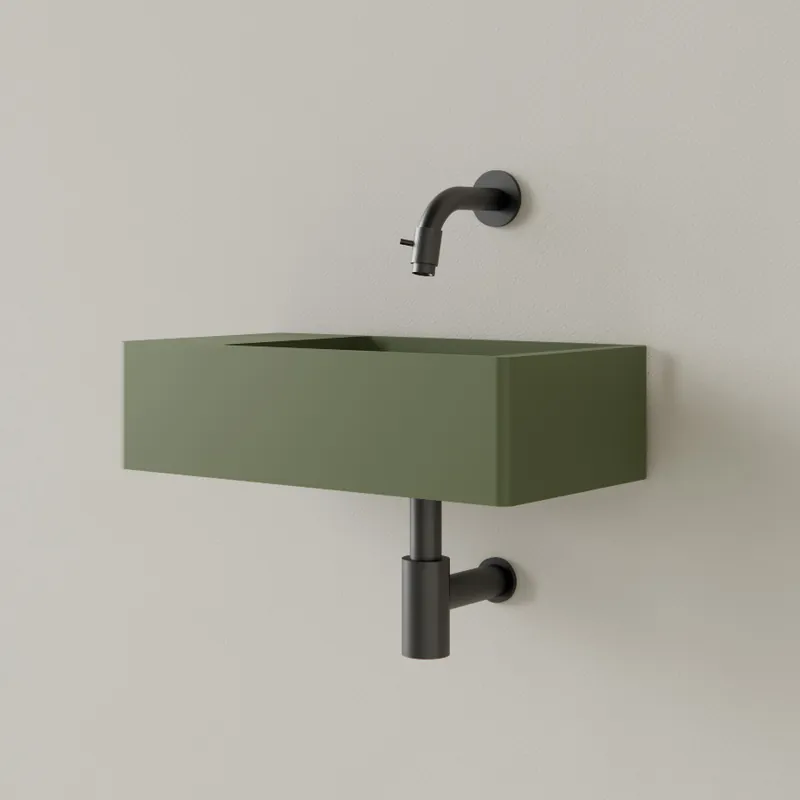 Sanigoods Luko fontein 40x22cm links zonder kraangat olijfgroen Modern