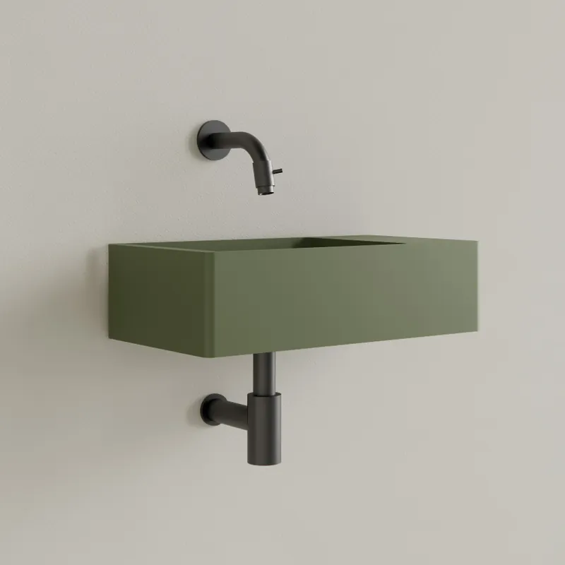 Sanigoods Luko fontein 40x22cm rechts zonder kraangat olijfgroen Nieuwe Collectie