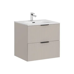 Comad Adele Cashmere badkamermeubel 60cm taupe met witte wastafel 1 kraangat Topkwaliteit