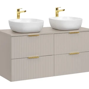 Topkwaliteit Comad Adele Cashmere badkamermeubel 120cm taupe met 2 waskommen