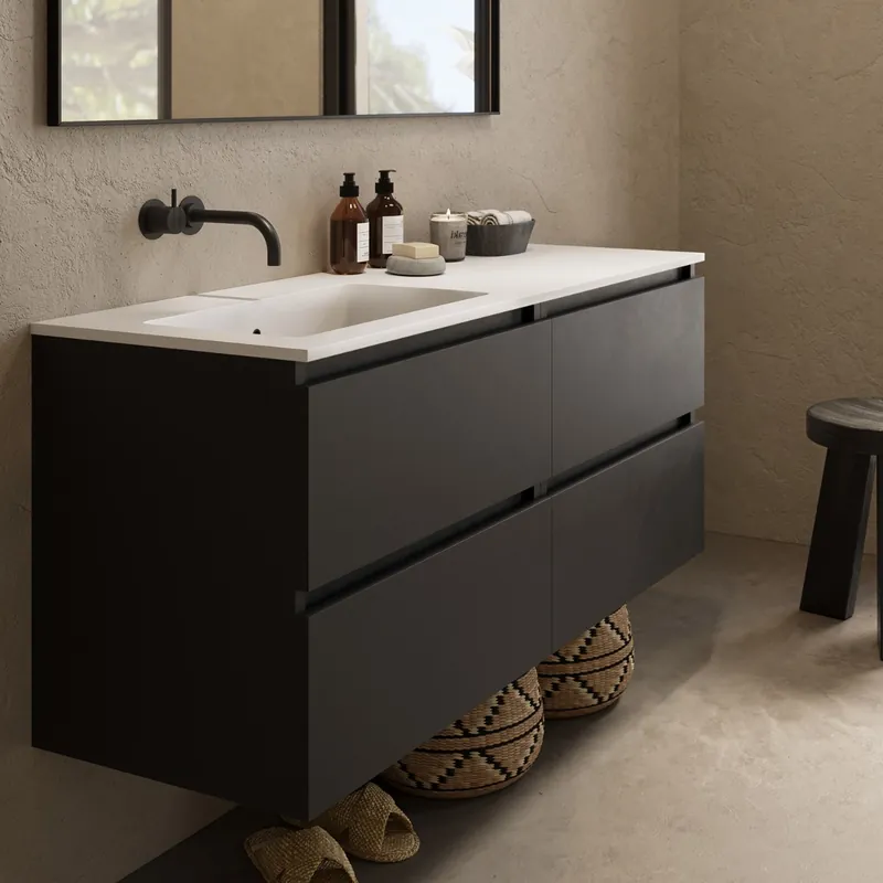 Express Levering Fontana Cosmos badmeubel 120cm met wastafel links zonder kraangat zwart mat