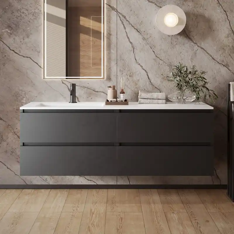 Shop Nu Fontana Cosmos badmeubel 160cm met wastafel links en kraangat zwart mat