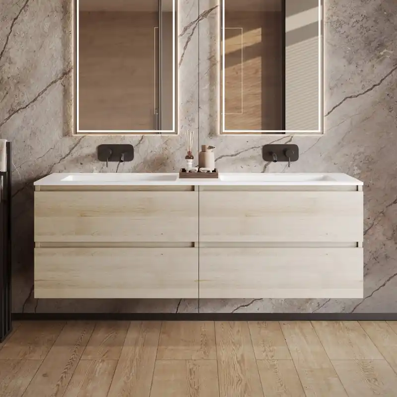 Fontana Cosmos badmeubel 160cm met dubbele wastafel zonder kraangaten beach eiken Koop Online