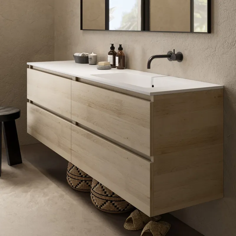 Nieuwe Collectie Fontana Cosmos badmeubel 160cm met wastafel rechts zonder kraangat beach eiken