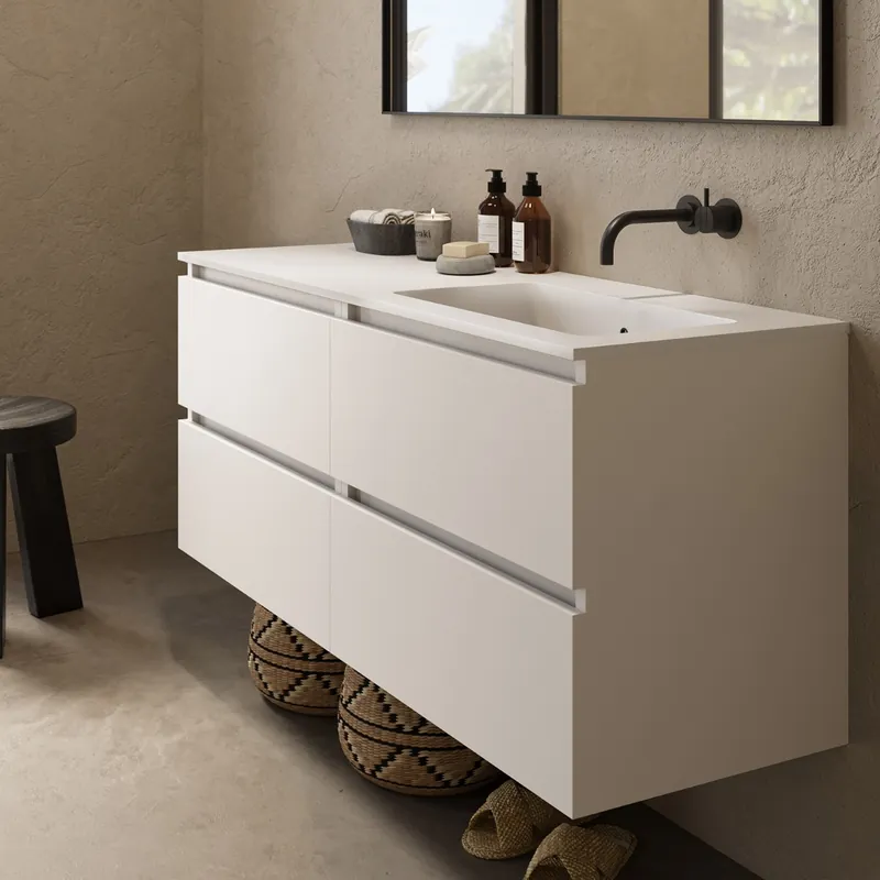 Snelle Levering Fontana Cosmos badmeubel 120cm met wastafel rechts zonder kraangat wit mat
