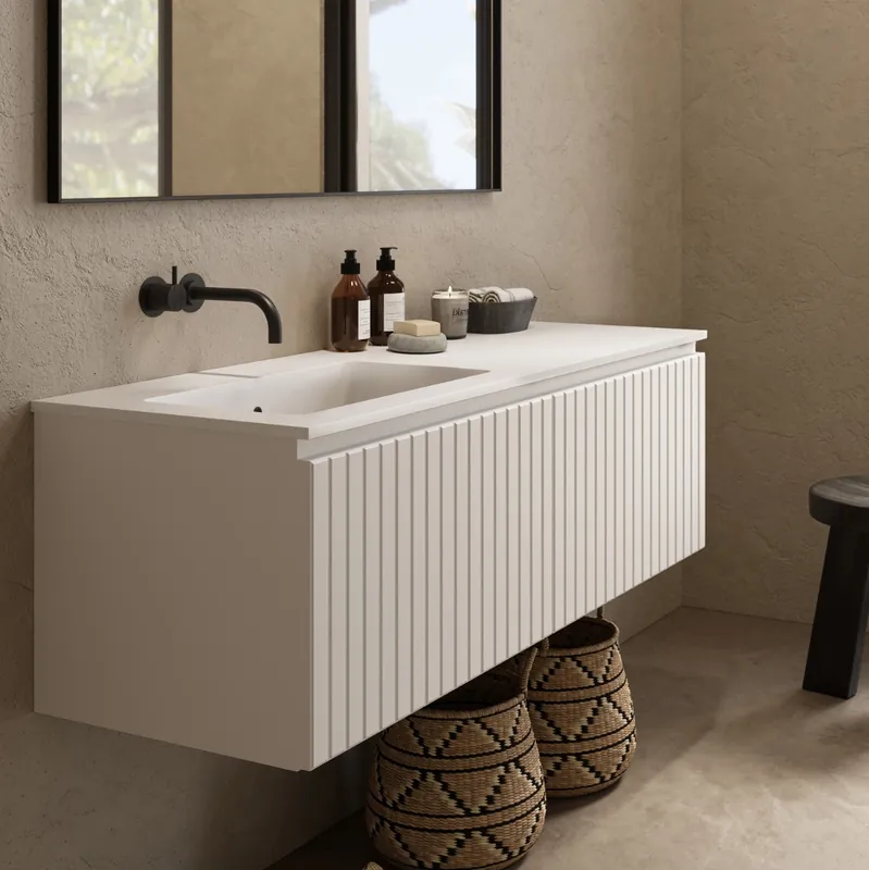 Nu Kopen Fontana Astro badmeubel ribbelfront 120cm met wastafel links zonder kraangat wit mat
