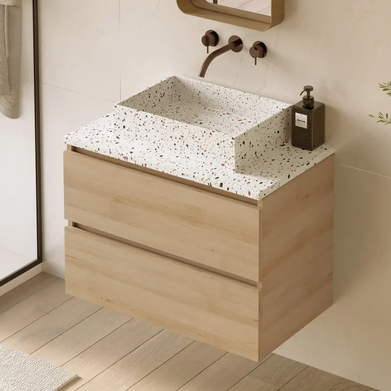 Betrouwbaar Fontana Terrazzo badmeubel 80cm beach eiken met rechthoekige waskom en toppaneel