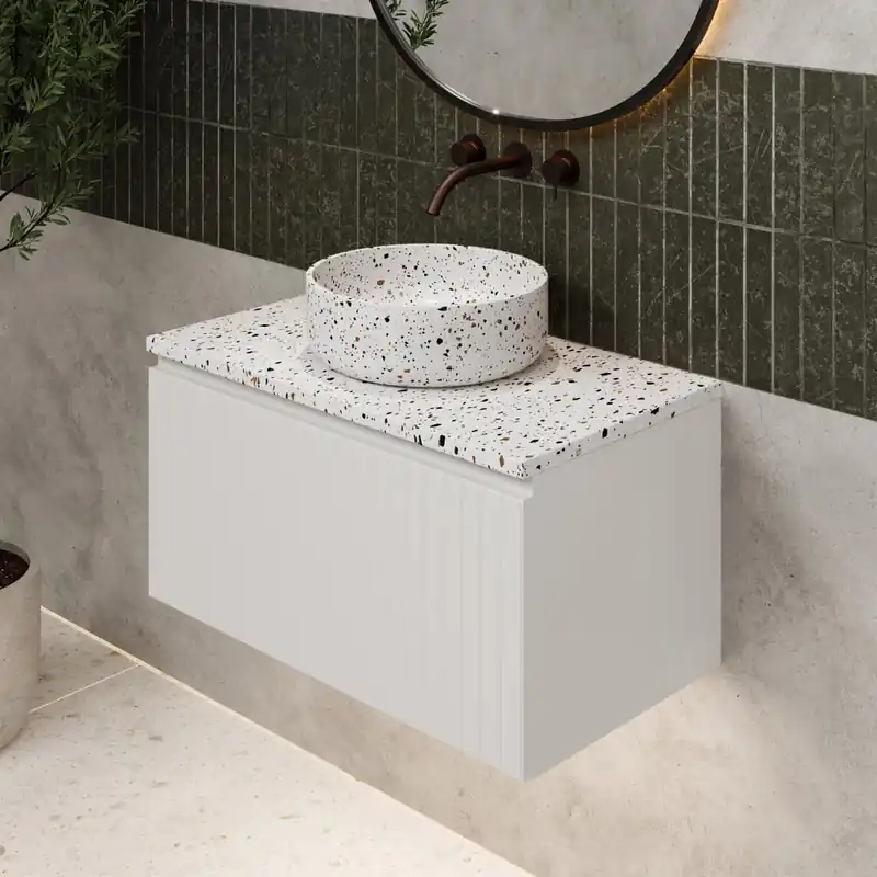 Direct Verzonden Fontana Terrazzo ribbelfront badmeubel 80cm mat wit met ronde waskom en toppaneel