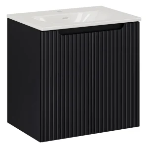 Comad Nova Black badkamermeubel 60x40cm zwart met 2 deuren en wastafel 1 kraangat Tijdelijk Beschikbaar