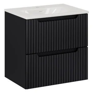 Beperkt Aanbod Comad Nova Black badkamermeubel 60x40cm zwart met 2 lades en wastafel 1 kraangat