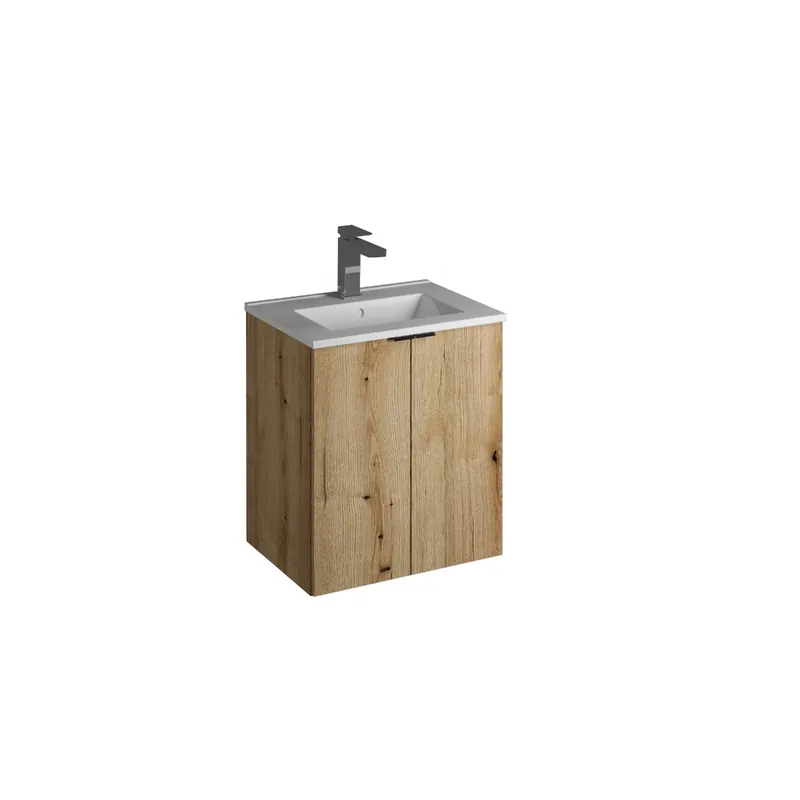 Comad Nova Oak badkamermeubel 50x40cm eiken met 2 deuren en wastafel 1 kraangat Luxe