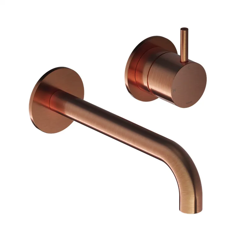 Exclusief Hotbath Cobber 2-gats inbouw wastafelkraan 18cm geborsteld koper PVD