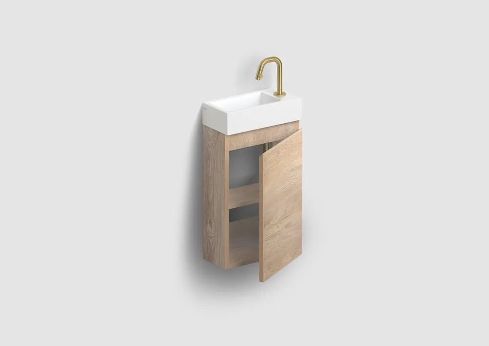 Clou Flush 3 toiletmeubel 36cm eiken rechtsdraaiend met keramische fontein wit glans en kraangat Merkproduct