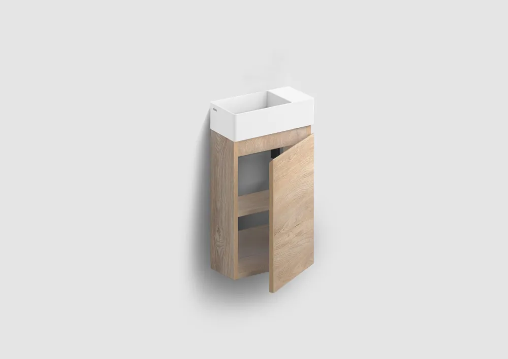 Tijdelijk Beschikbaar Clou Flush 3 toiletmeubel 36cm eiken rechtsdraaiend met keramische fontein wit glans zonder kraangat
