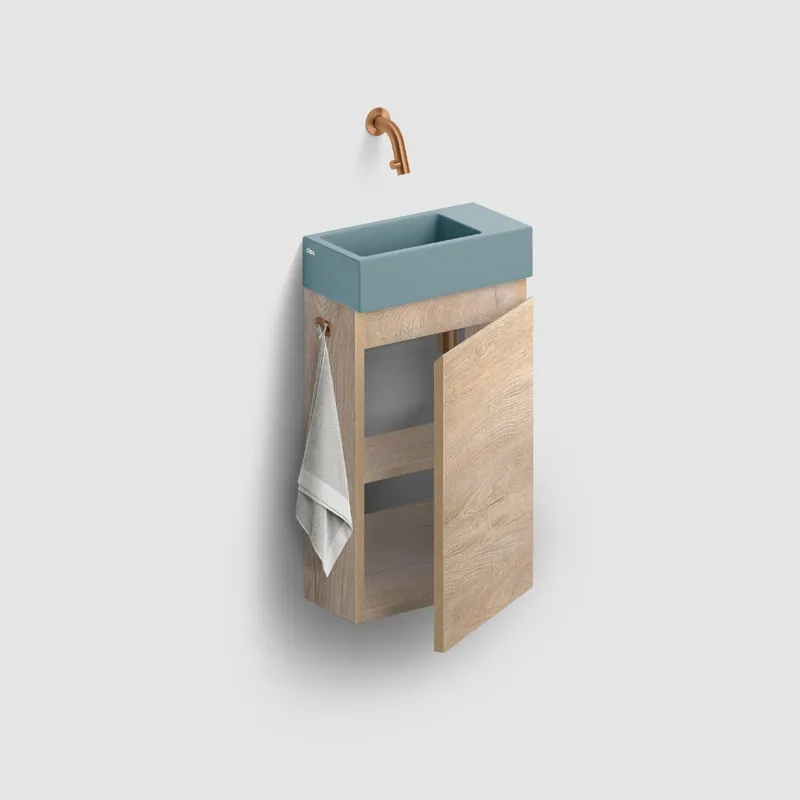 Goedkoop Clou Flush 3 toiletmeubel 36cm eiken rechtsdraaiend met keramische fontein blauwgrijs mat zonder kraangat