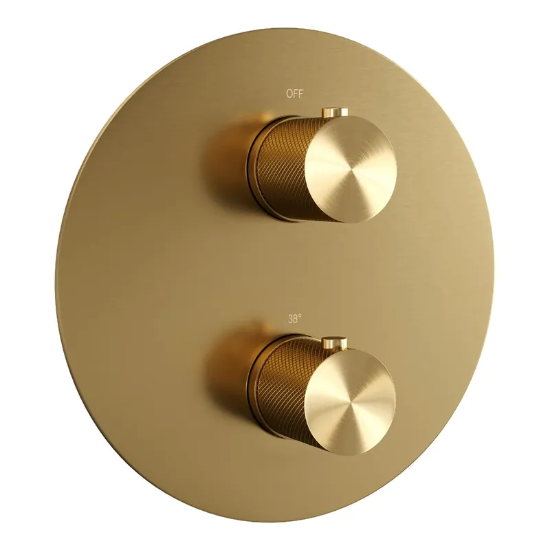 Weekendaanbieding Brauer Gold Carving 3-weg inbouwthermostaat rond messing geborsteld PVD