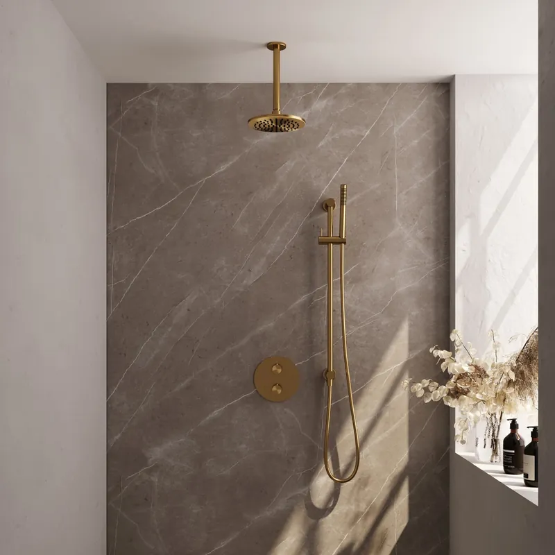 Alleen Vandaag Brauer Gold Edition thermostatische inbouw regendouche met staafhanddouche, plafondarm, glijstang en hoofddouche 20cm set 89 messing geborsteld PVD