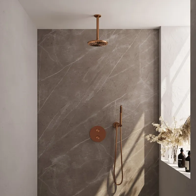 Shop Nu Brauer Copper Edition thermostatische inbouw regendouche met staafhanddouche, plafondarm en hoofddouche 20cm set 77 koper geborsteld PVD
