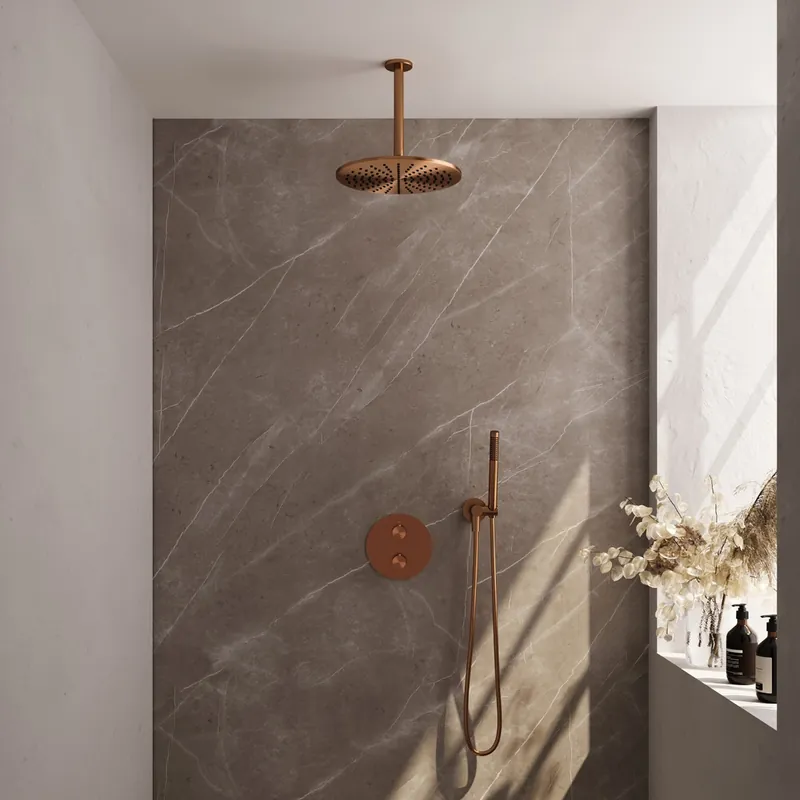 Brauer Copper Edition thermostatische inbouw regendouche met staafhanddouche, plafondarm en hoofddouche 30cm set 78 koper geborsteld PVD Beperkte Voorraad