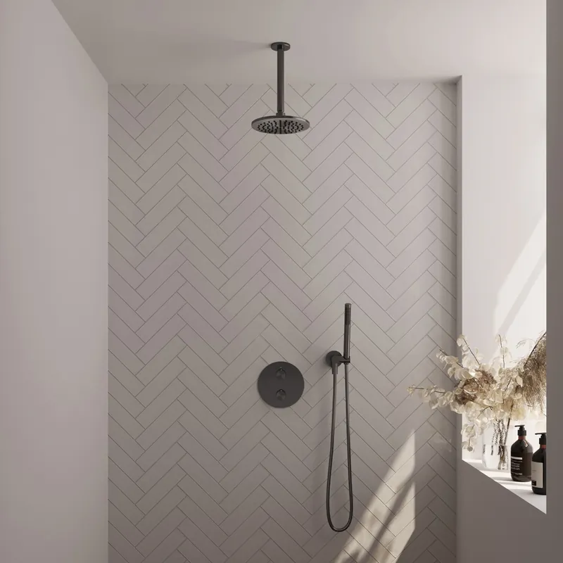 Actieprijs Brauer Gunmetal Edition thermostatische inbouw regendouche met staafhanddouche, plafondarm en hoofddouche 20cm set 77 gunmetal geborsteld PVD