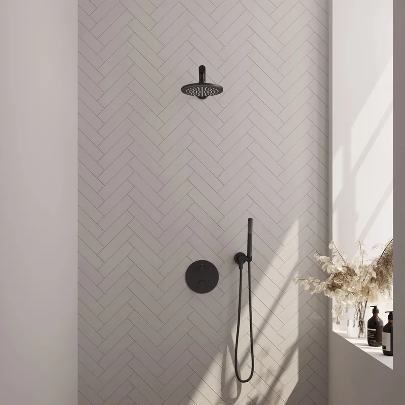 Brauer Black Edition thermostatische inbouw regendouche met staafhanddouche, rechte muurarm en hoofddouche 20cm set 73 zwart mat Trendy