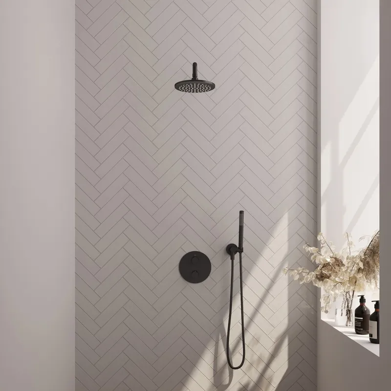 Brauer Black Edition thermostatische inbouw regendouche met staafhanddouche, gebogen muurarm en hoofddouche 20cm set 75 zwart mat Express Levering