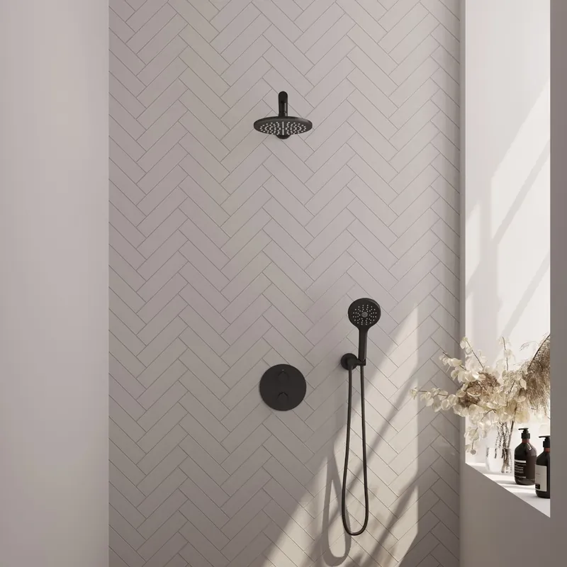 Direct Verzonden Brauer Black Edition thermostatische inbouw regendouche met 3 standen handdouche, rechte muurarm en hoofddouche 20cm set 79 zwart mat