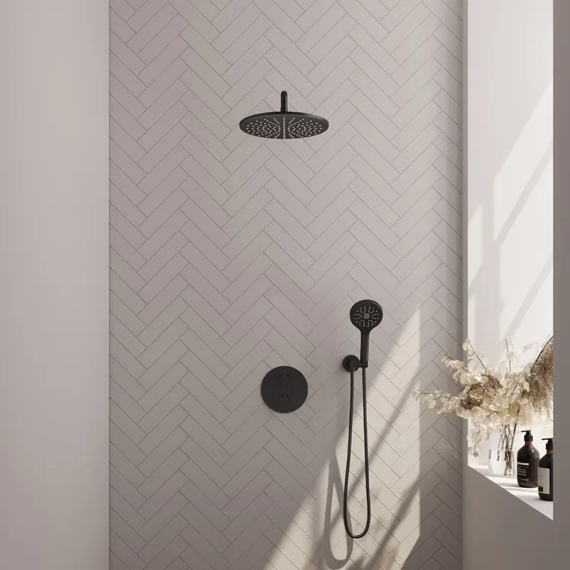 Brauer Black Edition thermostatische inbouw regendouche met 3 standen handdouche, gebogen muurarm en hoofddouche 30cm set 82 zwart mat Hete Deal