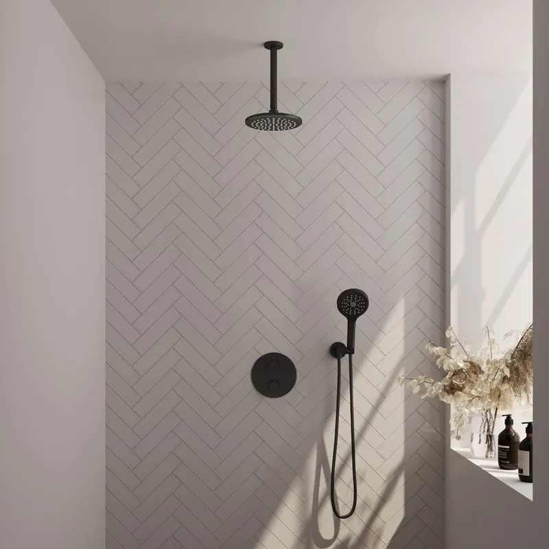 Brauer Black Edition thermostatische inbouw regendouche met 3 standen handdouche, plafondarm en hoofddouche 20cm set 83 zwart mat Uitverkoop
