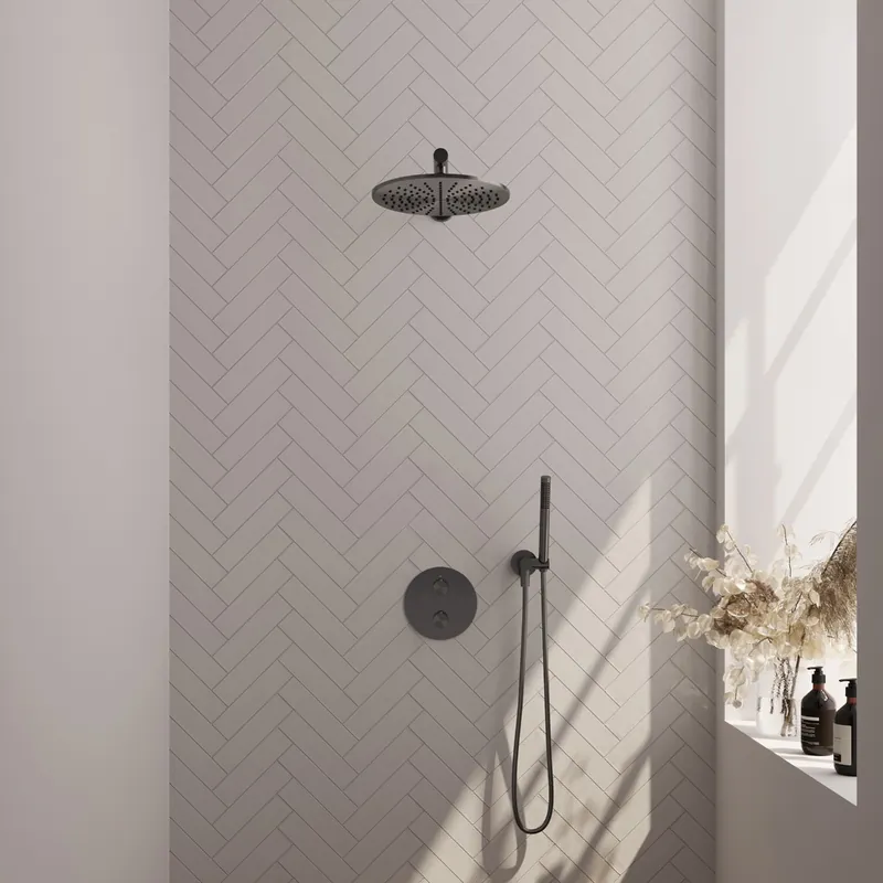 Nieuw Model Brauer Gunmetal Carving thermostatische inbouw regendouche met staafhanddouche, rechte muurarm en hoofddouche 30cm set 74 gunmetal geborsteld PVD