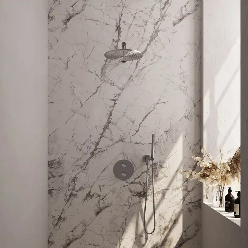 Tijdelijk Beschikbaar Brauer Brushed Carving thermostatische inbouw regendouche met staafhanddouche, rechte muurarm en hoofddouche 30cm set 74 RVS geborsteld PVD