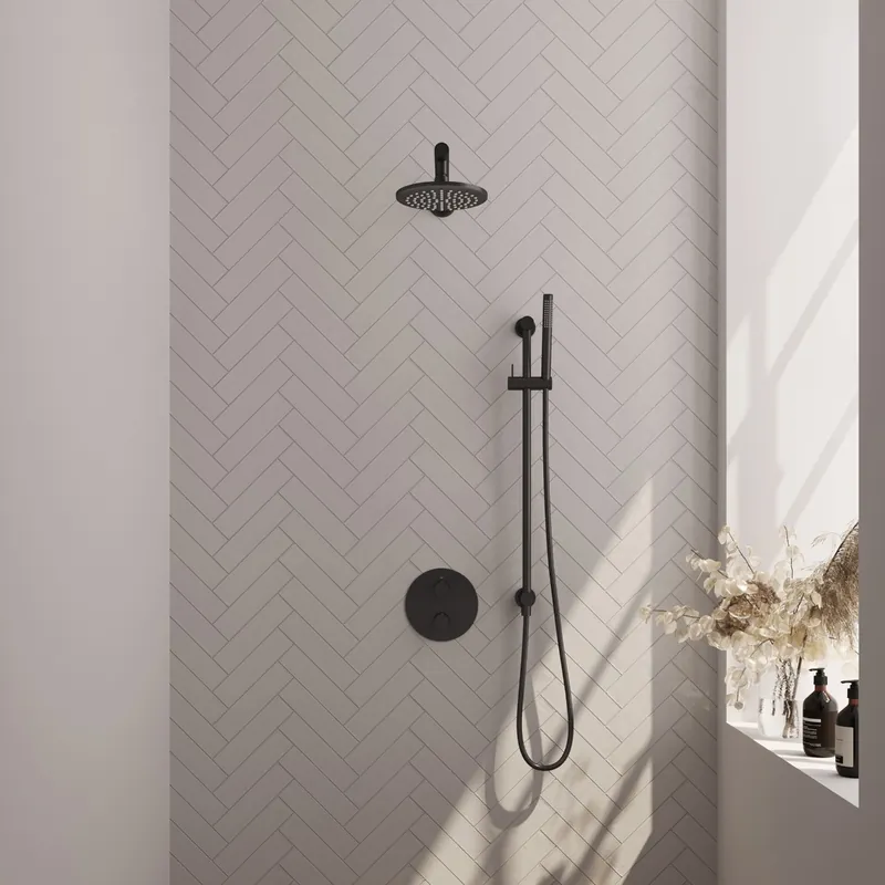Brauer Black Carving thermostatische inbouw regendouche met staafhanddouche, rechte muurarm, glijstang en hoofddouche 20cm set 85 zwart mat Gratis Retour