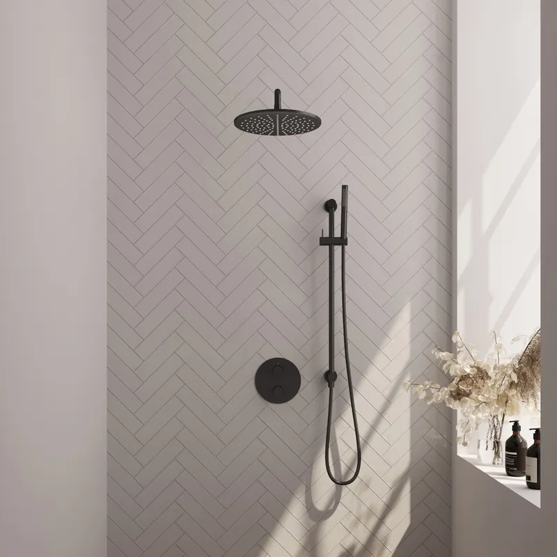 Brauer Black Carving thermostatische inbouw regendouche met staafhanddouche, gebogen muurarm, glijstang en hoofddouche 30cm set 88 zwart mat Meest Verkocht