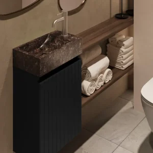 Actieprijs Fontana Dark Emperador toiletmeubel met ribbelfront 40cm zwart mat