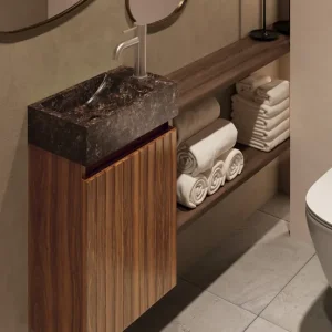 Actieprijs Fontana Dark Emperador toiletmeubel met ribbelfront 40cm walnoot