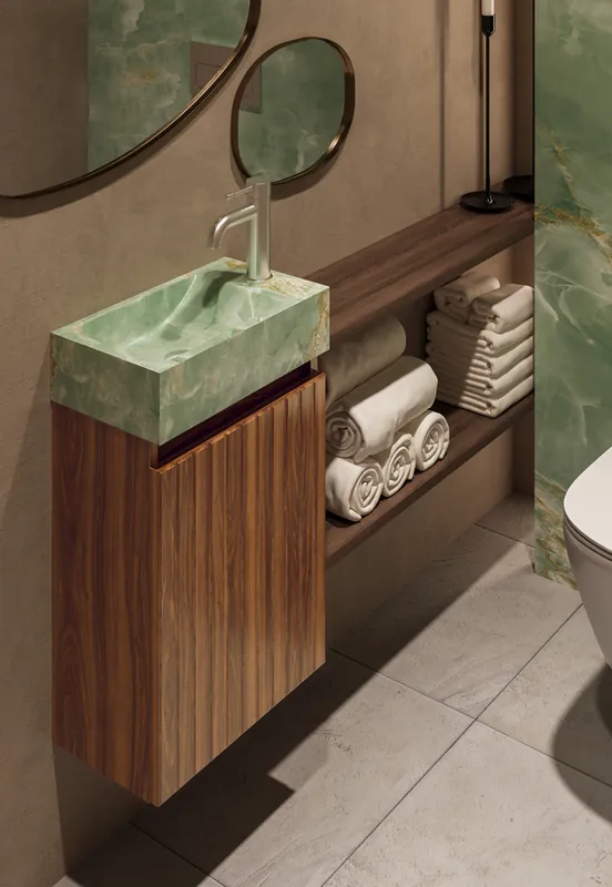 Fontana Green Onyx toiletmeubel met ribbelfront 40cm walnoot Luxe