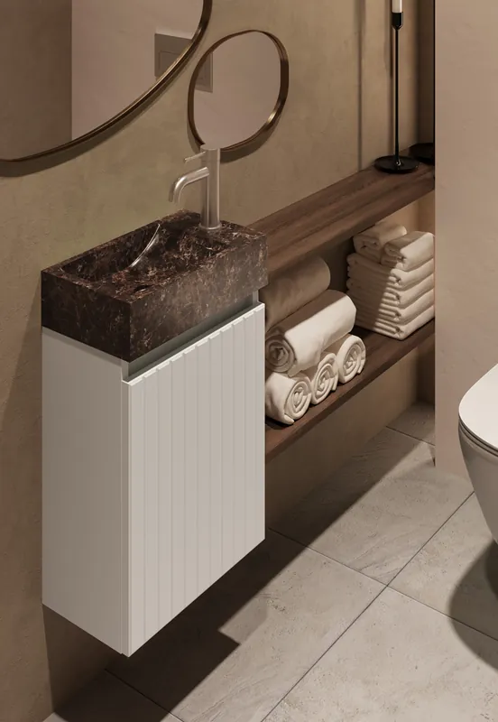 Gecertificeerd Fontana Dark Emperador toiletmeubel met ribbelfront 40cm wit mat