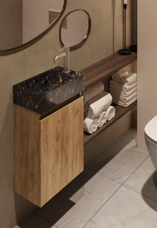 Nu Kopen Fontana Athens Portoro Gold toiletmeubel 40cm warm eiken