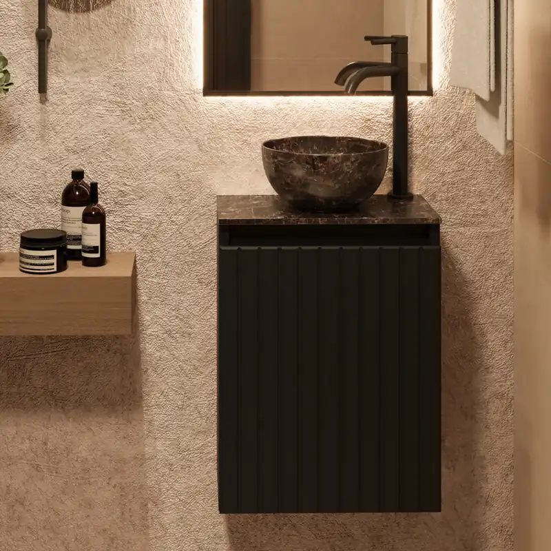Betaalbaar Fontana Dark Emperador Micro Marble toiletmeubel met ribbelfront 40cm zwart mat