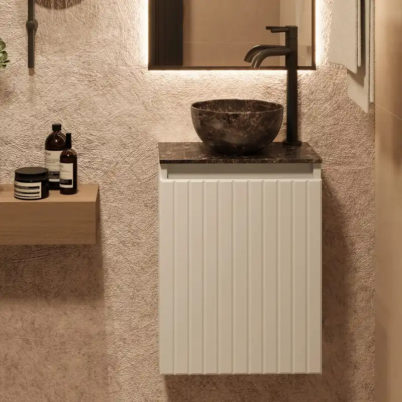 Bulkbestelling Fontana Dark Emperador Micro Marble toiletmeubel met ribbelfront 40cm wit mat