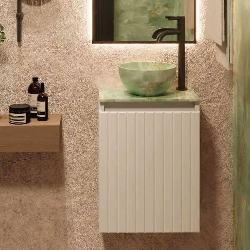 Authentiek Fontana Green Onyx Micro Marble toiletmeubel met ribbelfront 40cm wit mat