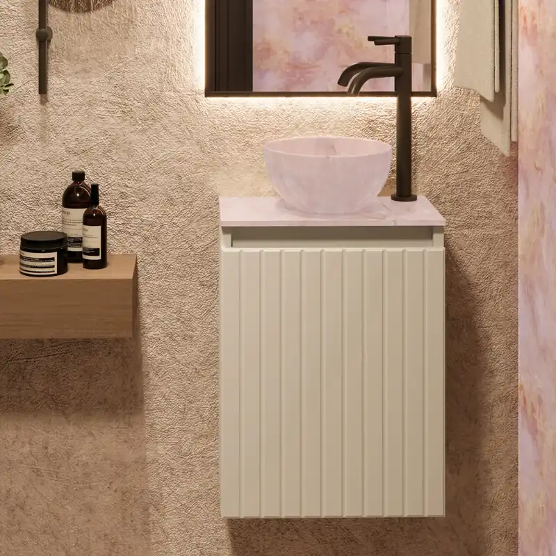 Professioneel Fontana Pink Onyx Micro Marble toiletmeubel met ribbelfront 40cm wit mat