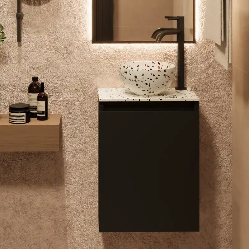Fontana Terrazzo Micro Marble toiletmeubel 40cm zwart mat Meest Verkocht