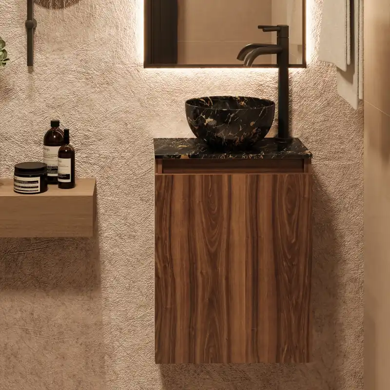 Ambachtelijk Fontana Athens Portoro Gold Micro Marble toiletmeubel 40cm walnoot