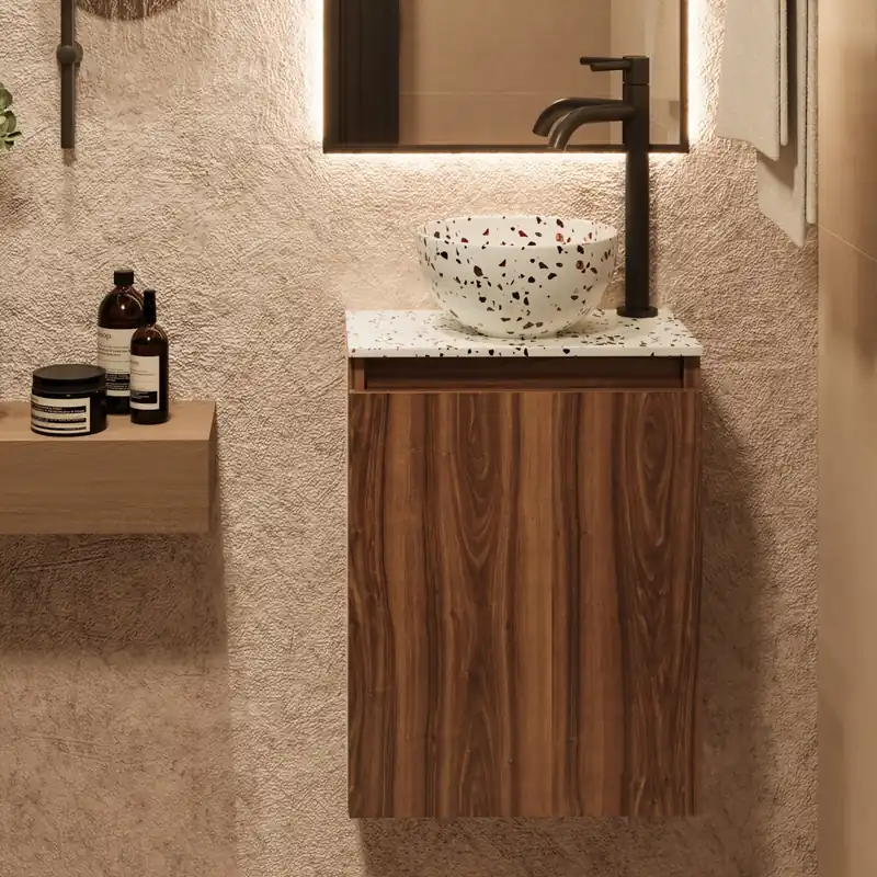 Dagaanbieding Fontana Terrazzo Micro Marble toiletmeubel 40cm walnoot