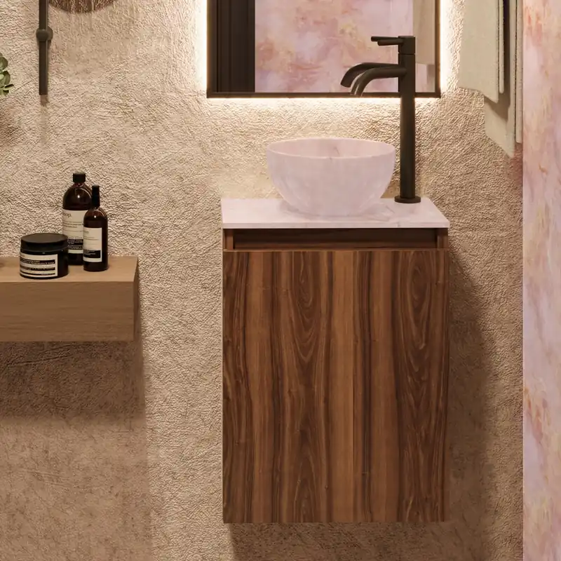 Fontana Pink Onyx Micro Marble toiletmeubel 40cm walnoot Modern
