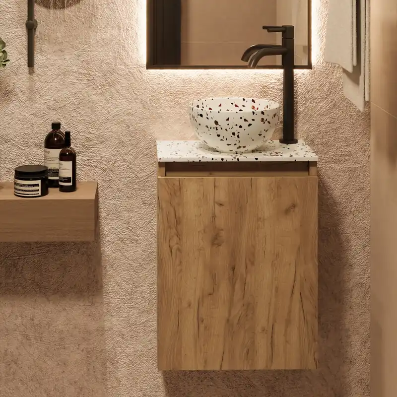Fontana Terrazzo Micro Marble toiletmeubel 40cm warm eiken Meest Verkocht